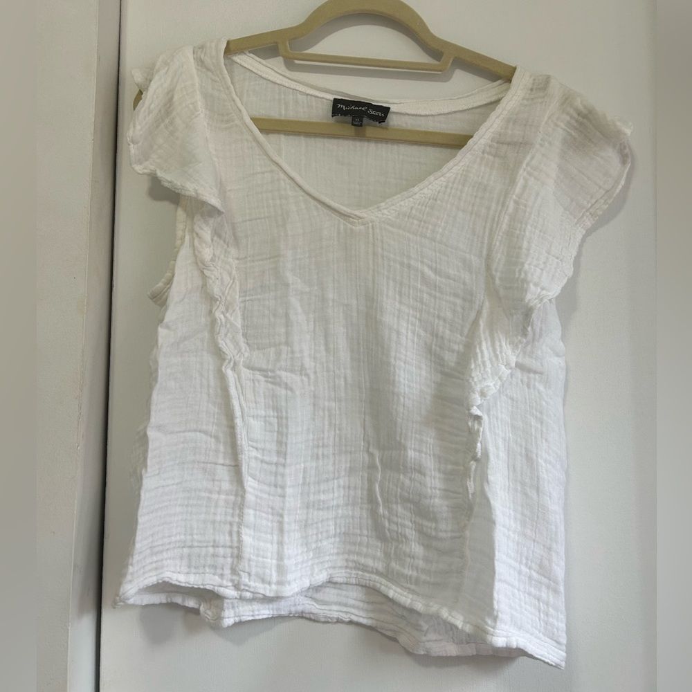 MICHAEL stars White ruffle top